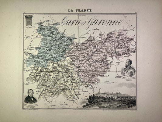 Carte ancienne du Tarn-et-Garonne illustrée