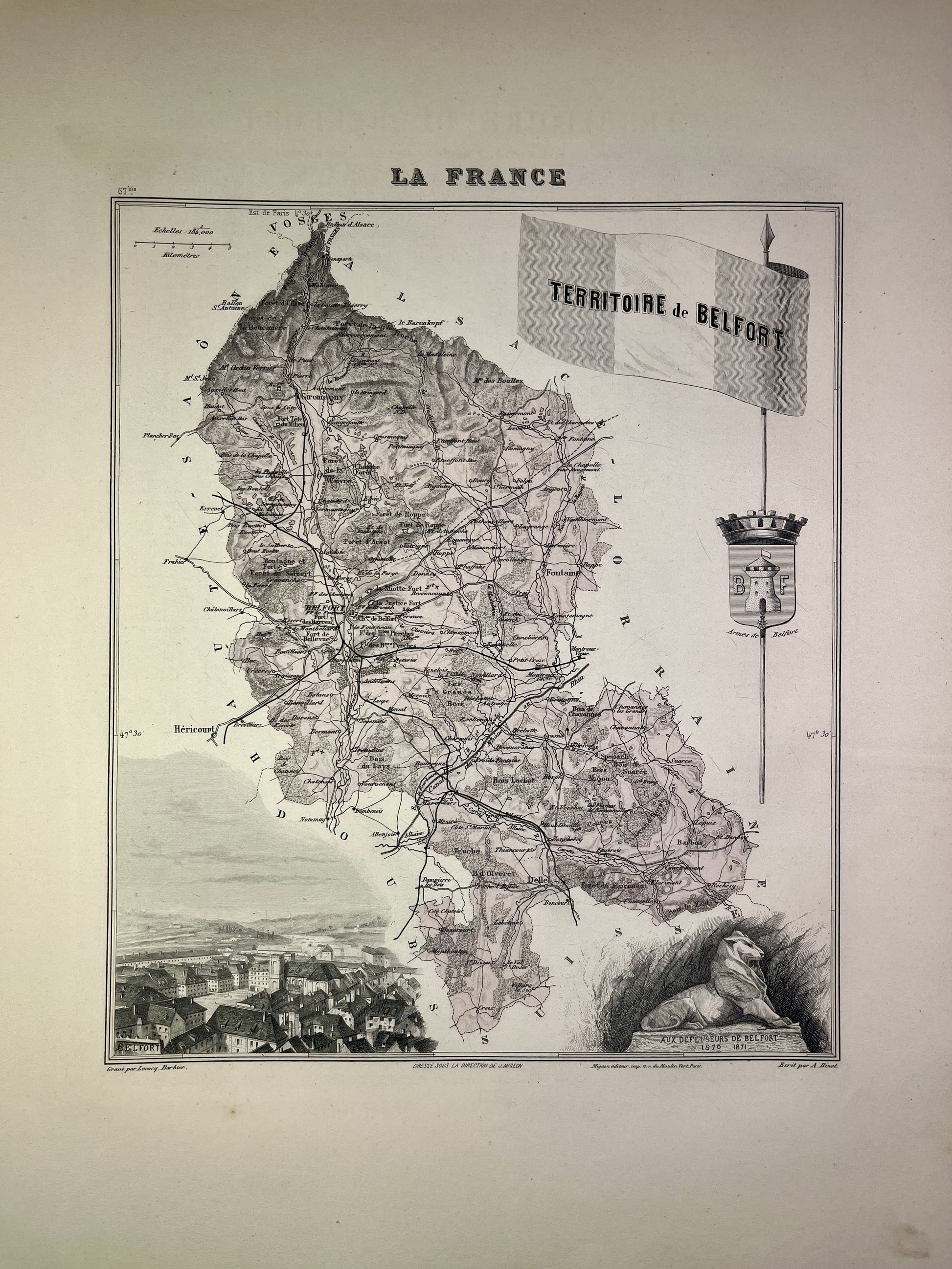 Carte ancienne du Territoire de Belfort illustrée