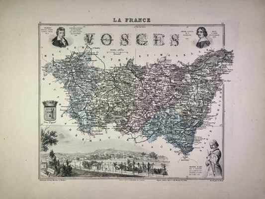 Carte ancienne des Vosges illustrée
