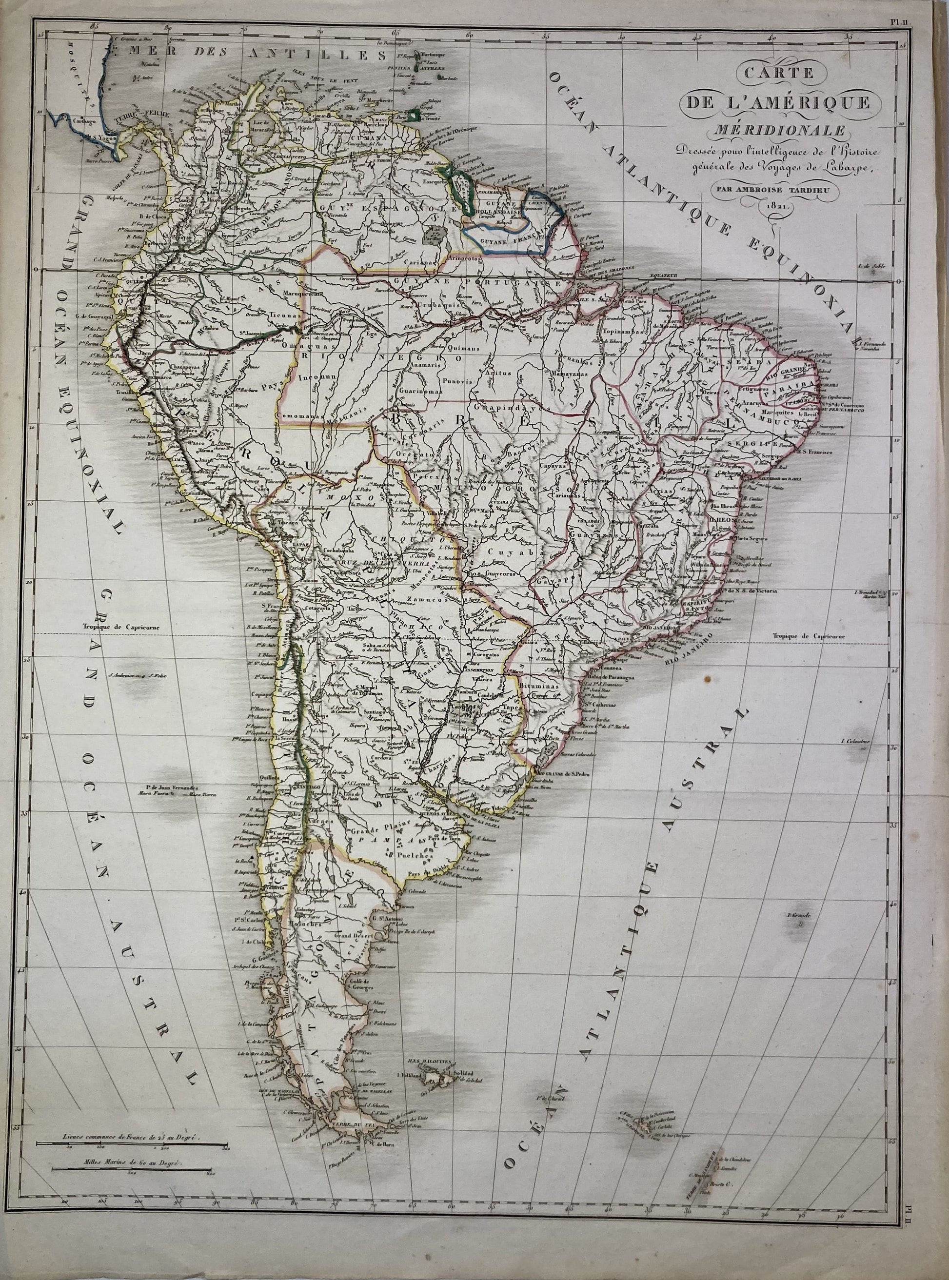 Carte ancienne de l'Amérique du Sud par Tardieu 1