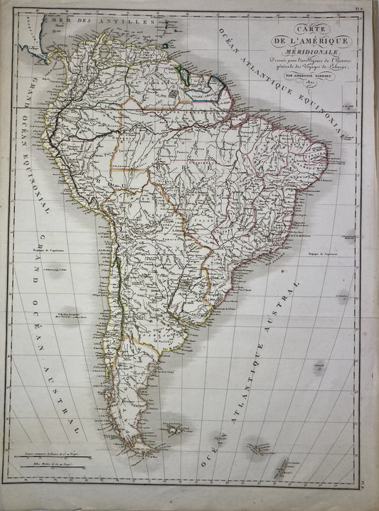 Carte ancienne de l'Amérique du Sud par Tardieu 1