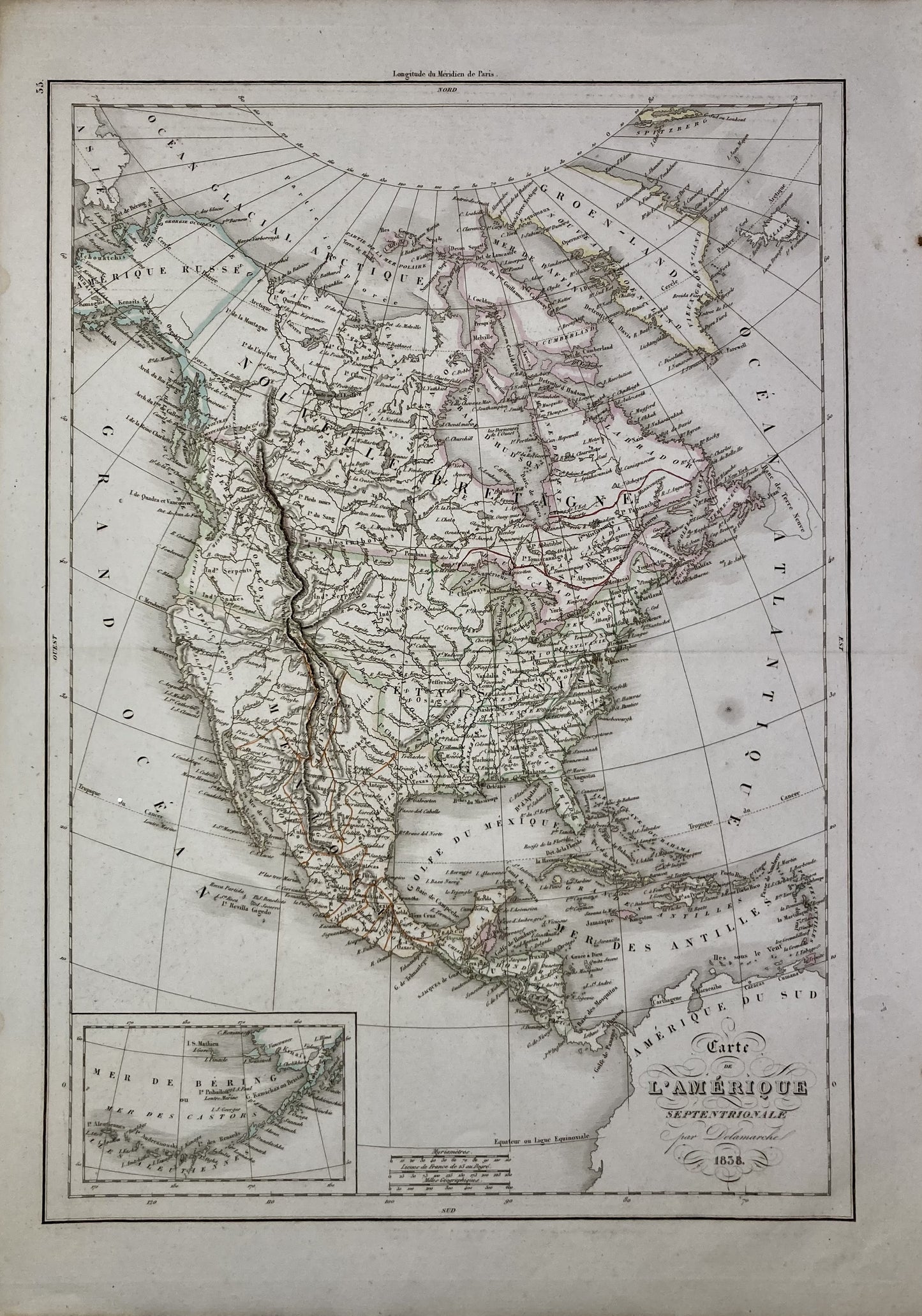 Carte ancienne de l'Amérique du Nord par F. Delamarche