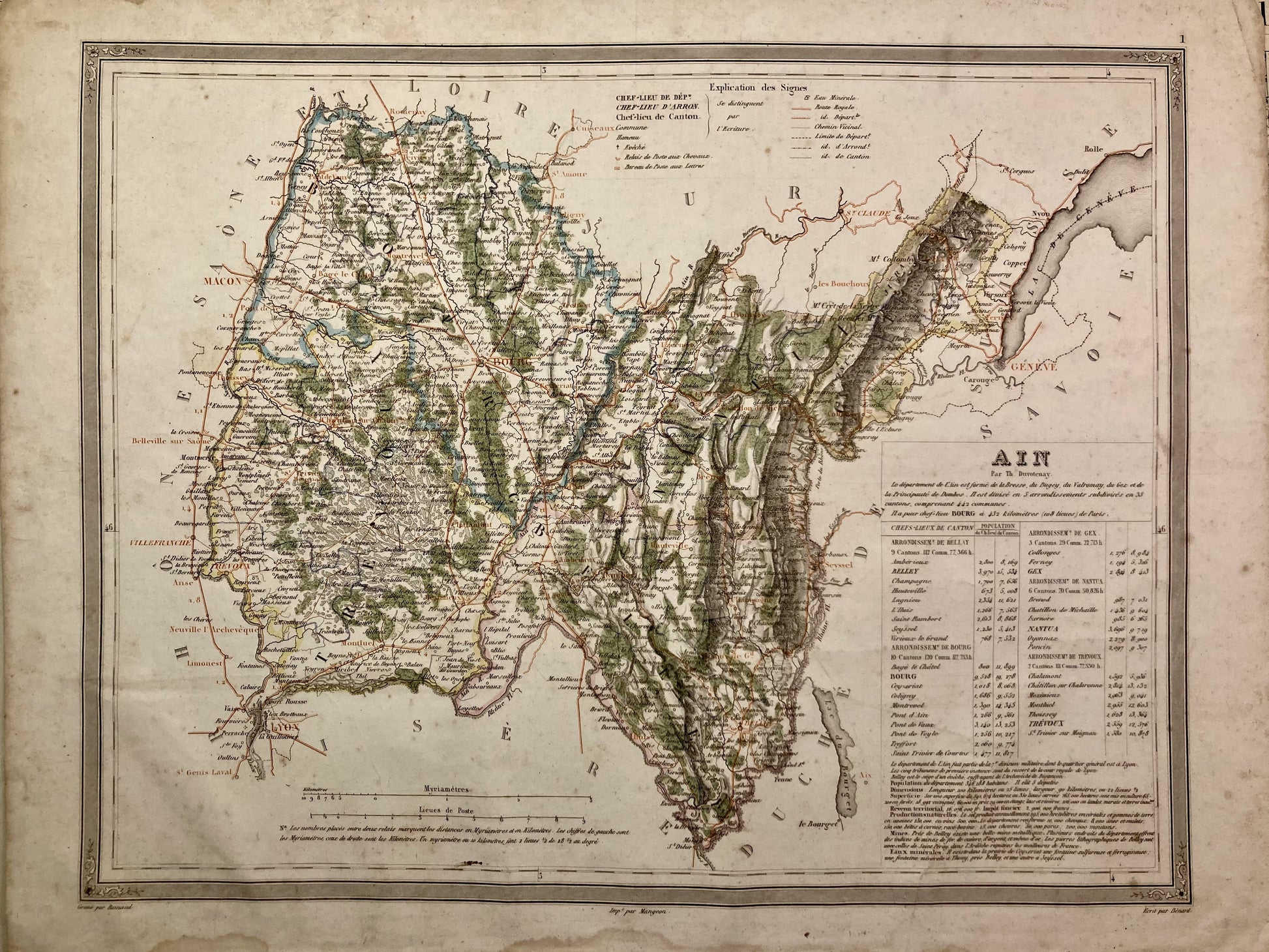Carte départementale ancienne de l'Ain par Duvotenay