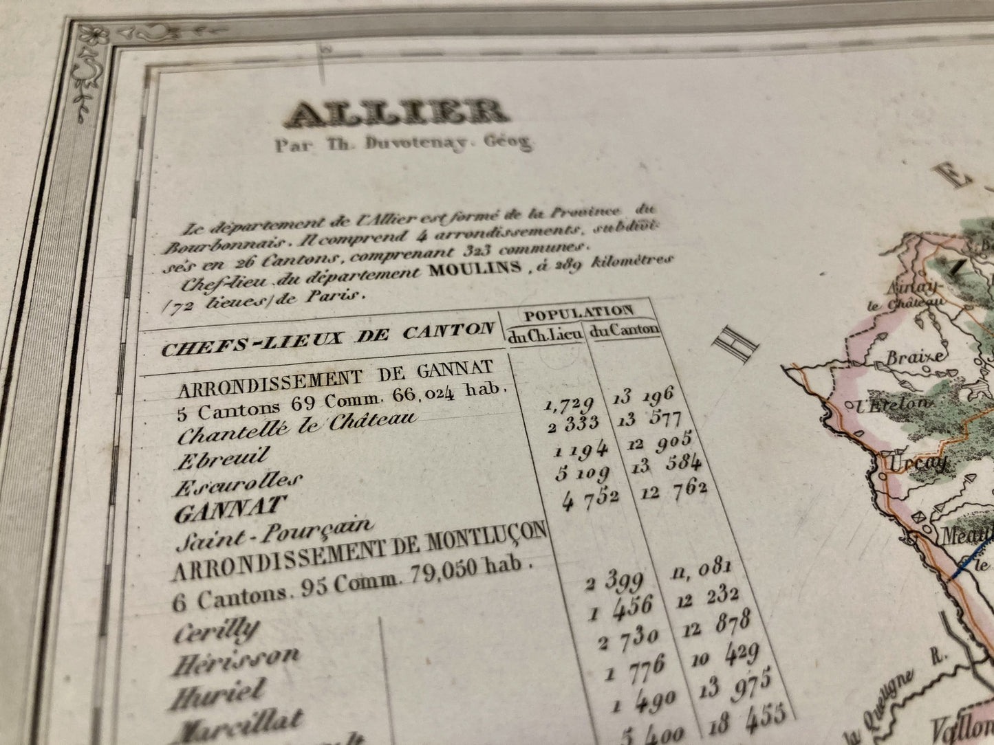 Détail de la carte départementale ancienne de l'Allier par Duvotenay