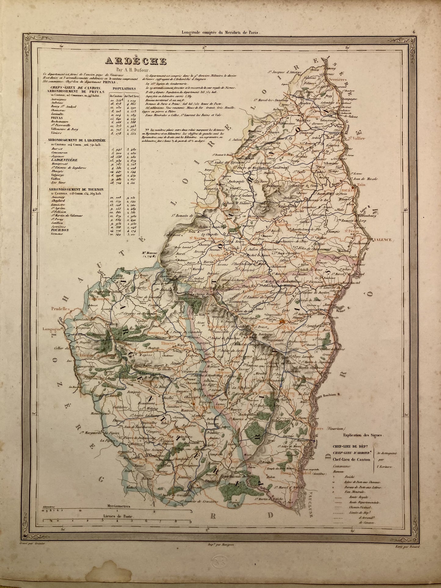 Carte départementale ancienne de l'Ardèche par Dufour