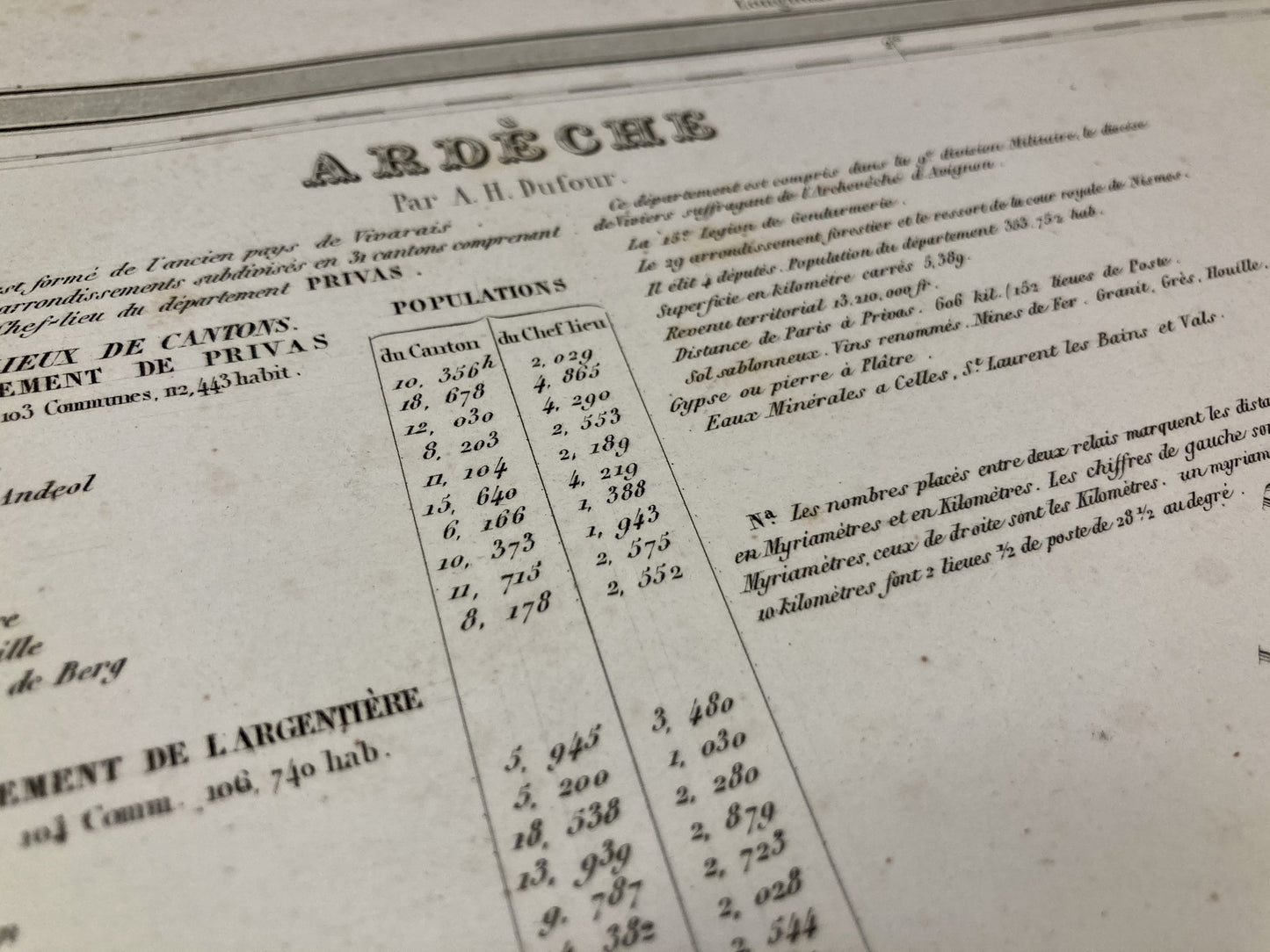 Détail de la carte départementale ancienne de l'Ardèche par Duvotenay