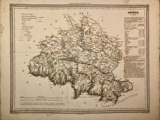 Carte départementale ancienne de l'Ariège par Duvotenay 1