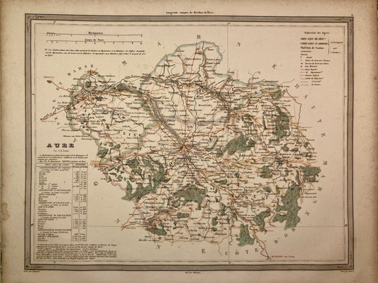 Carte départementale ancienne de l'Aube par Duvotenay