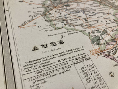 Détail de la carte départementale ancienne de l'Aube par Duvotenay