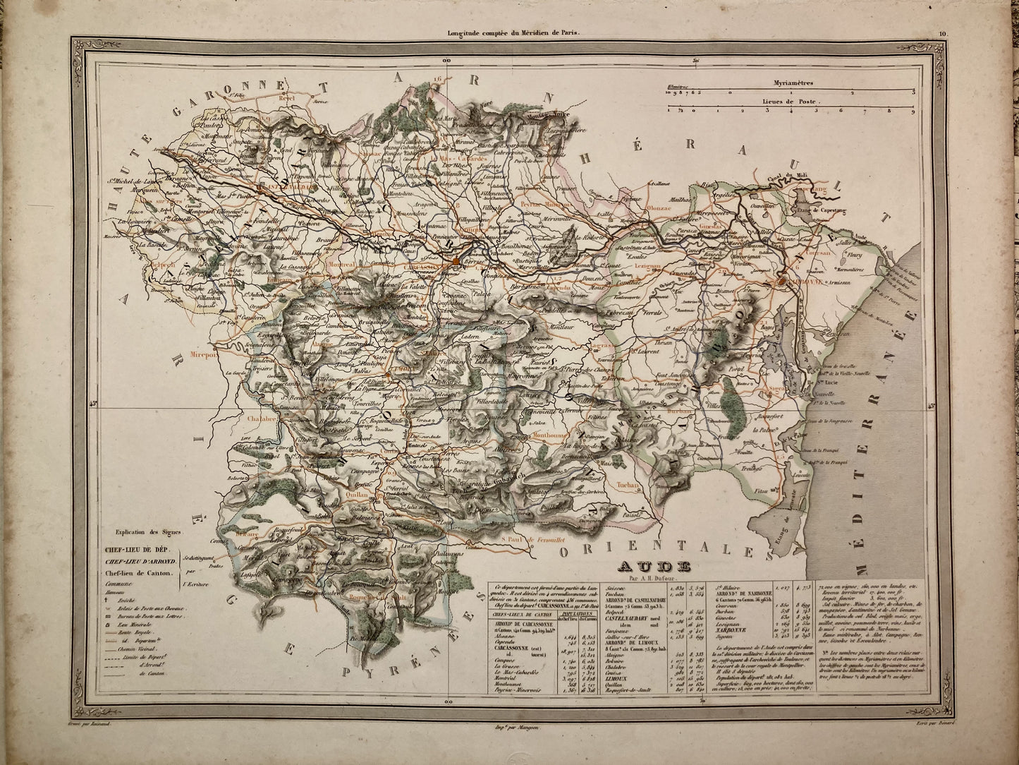 Carte départementale ancienne de l'Aude par Duvotenay 1