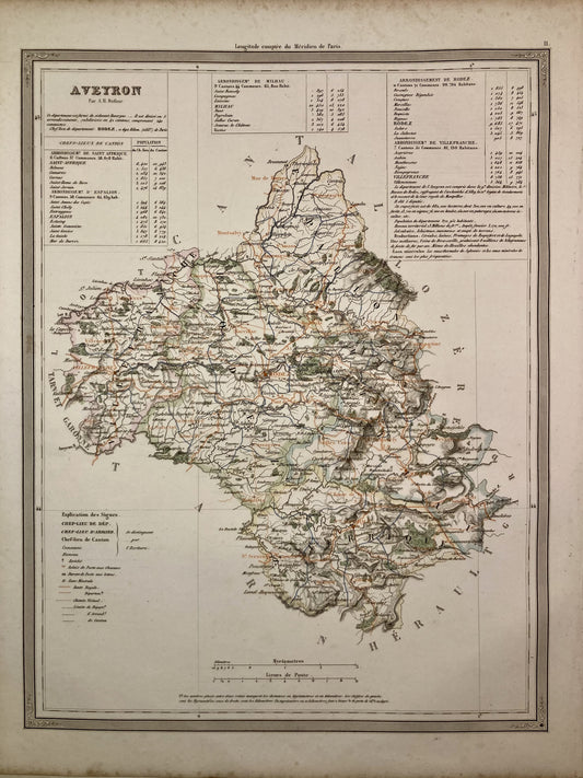 Carte départementale ancienne de l'Aveyron par Duvotenay