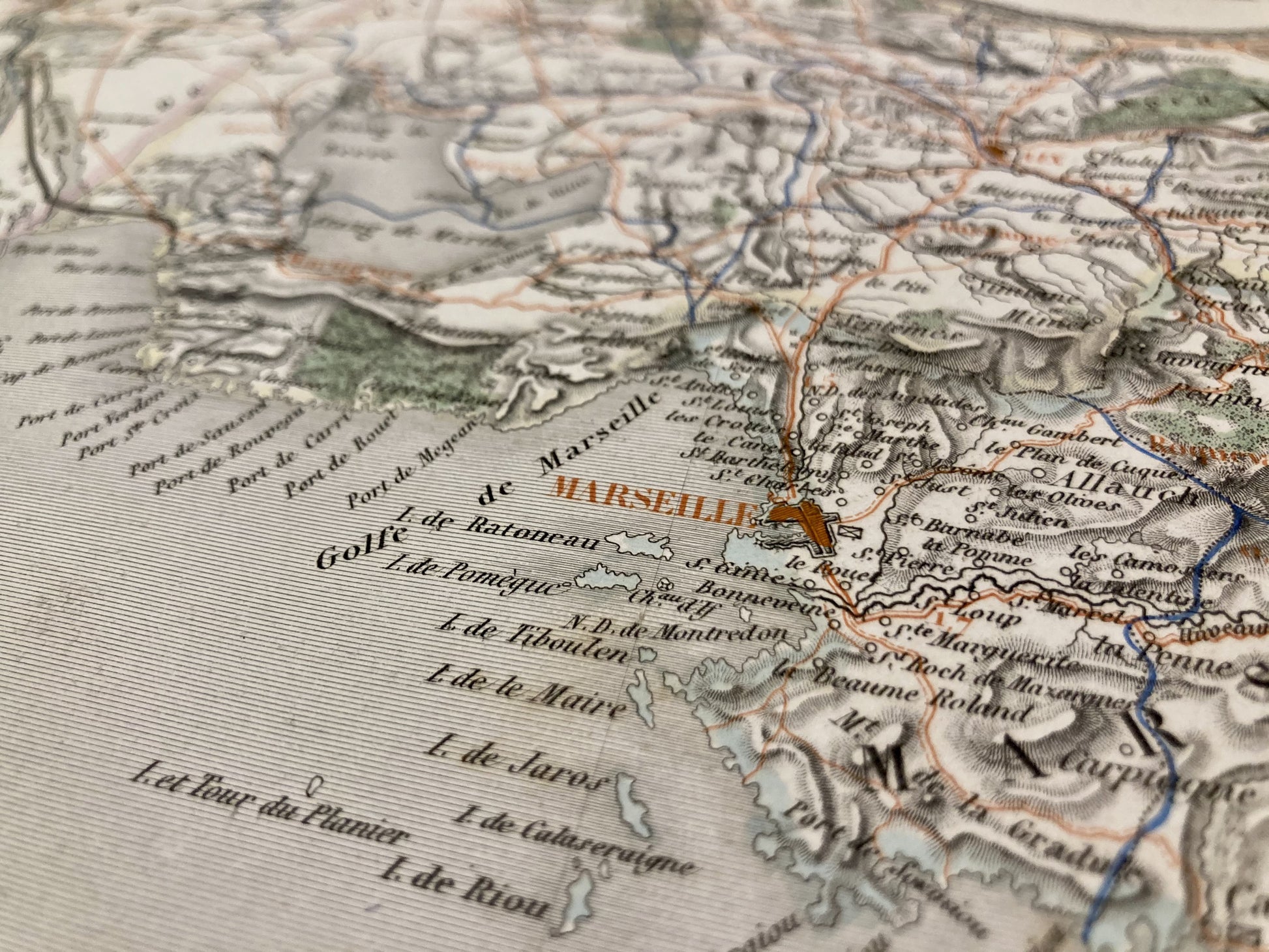 Détail de la carte départementale ancienne des Bouches-du-Rhône par Duvotenay