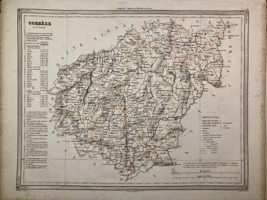 Carte départementale ancienne de la Correze par Duvotenay