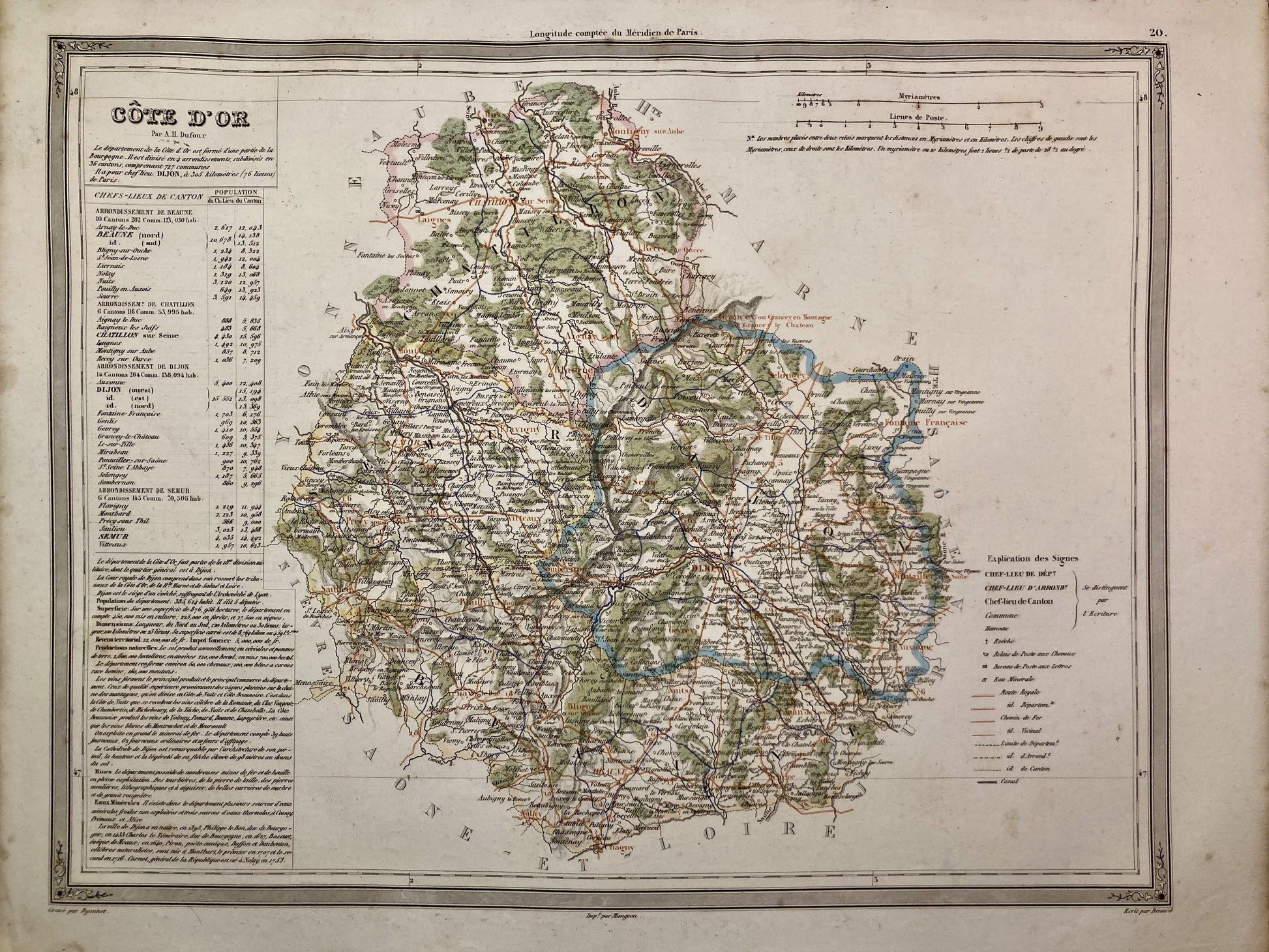 Carte départementale ancienne de la Côte d'Or par Duvotenay