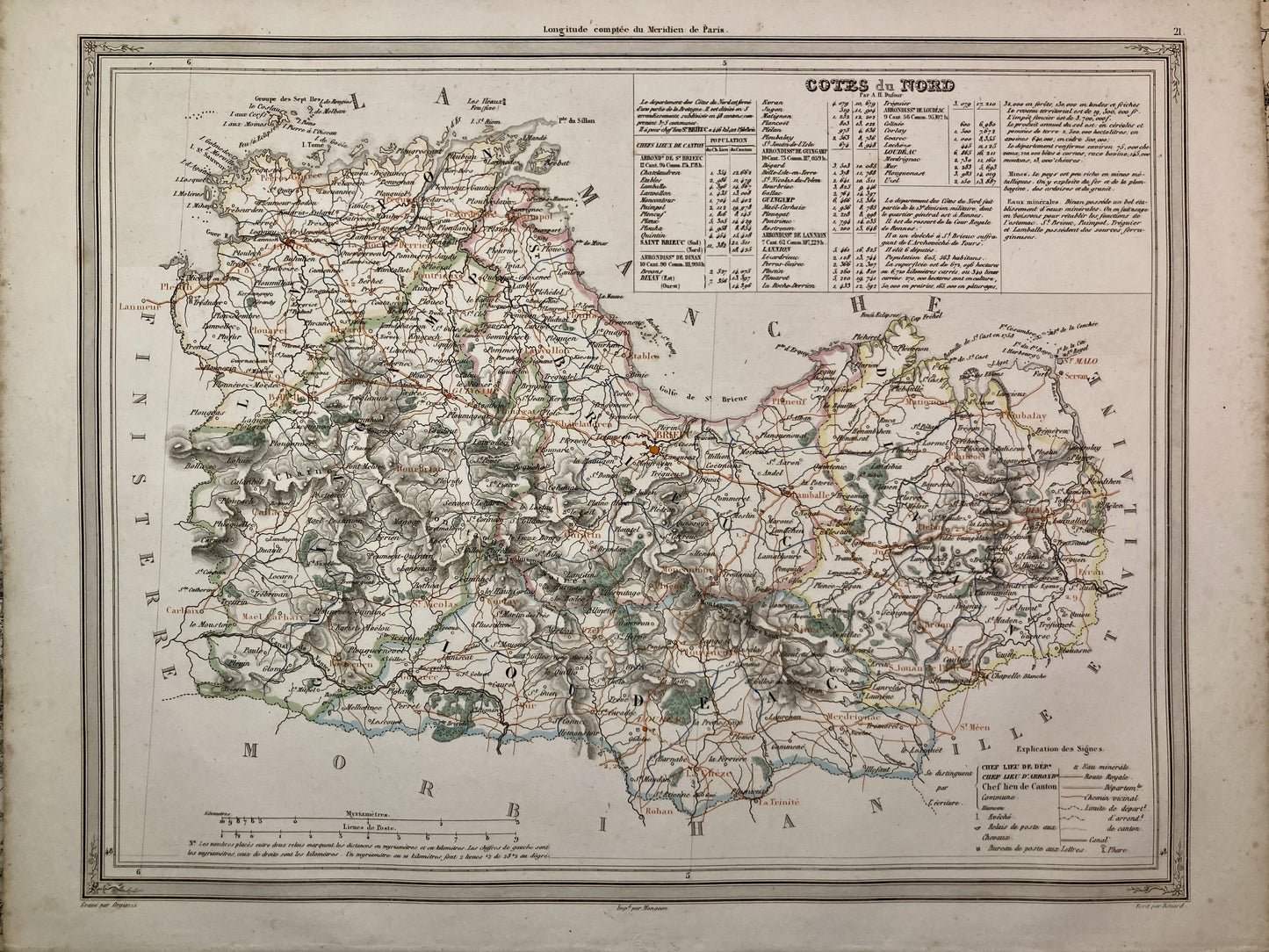 Carte départementale ancienne des Côtes d'Armor par Duvotenay