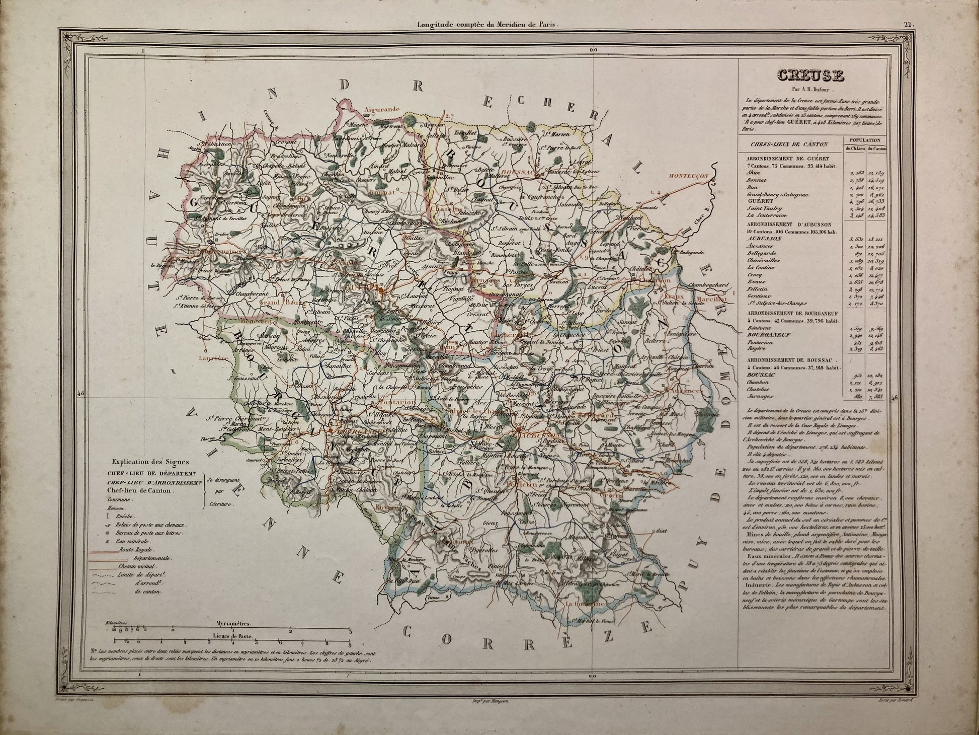 Carte départementale ancienne de la Creuse par Duvotenay