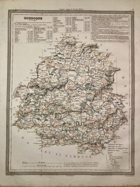 Carte départementale ancienne de la Dordogne par Duvotenay