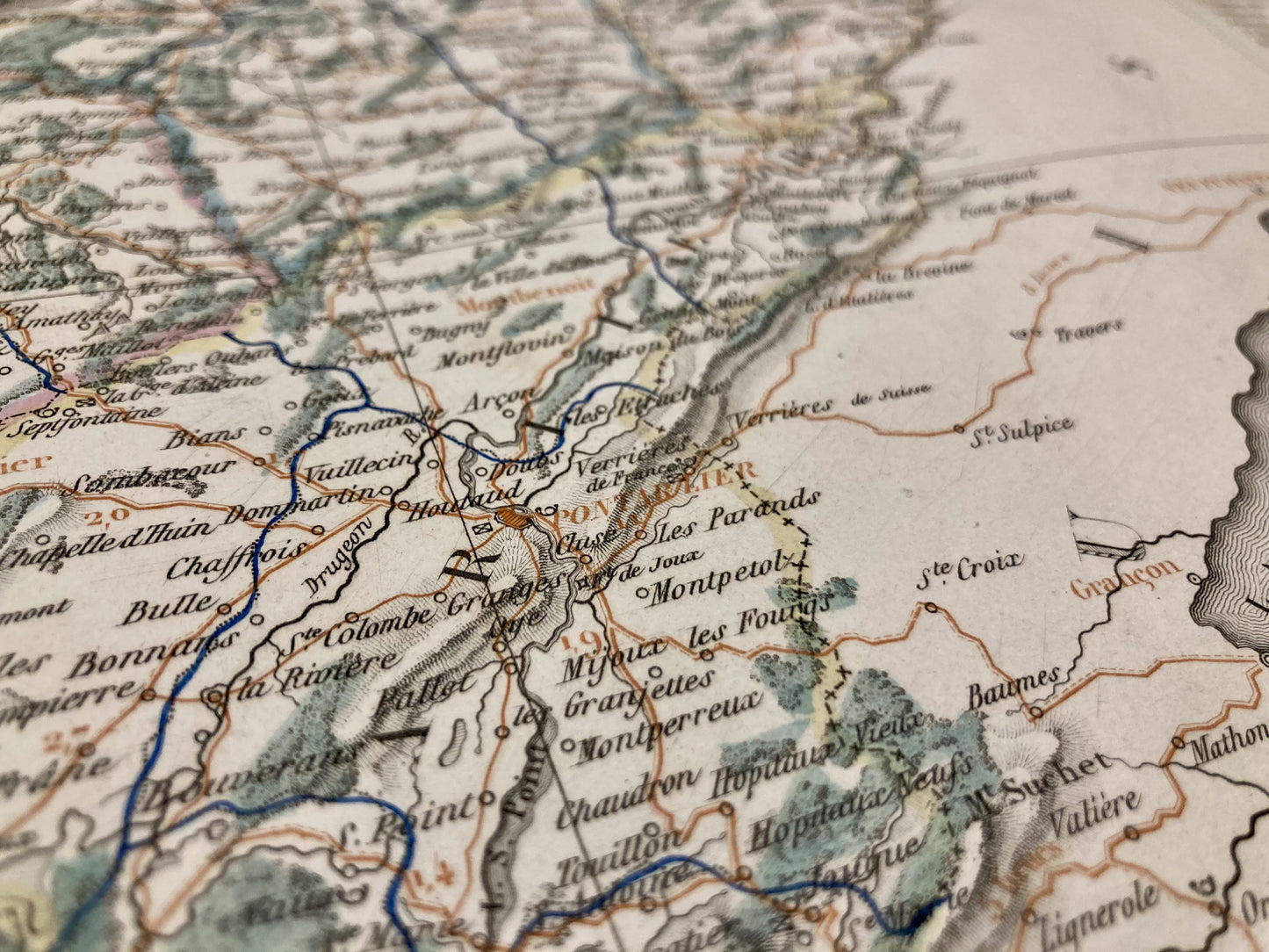Détail de la carte départementale ancienne du Doubs par Duvotenay