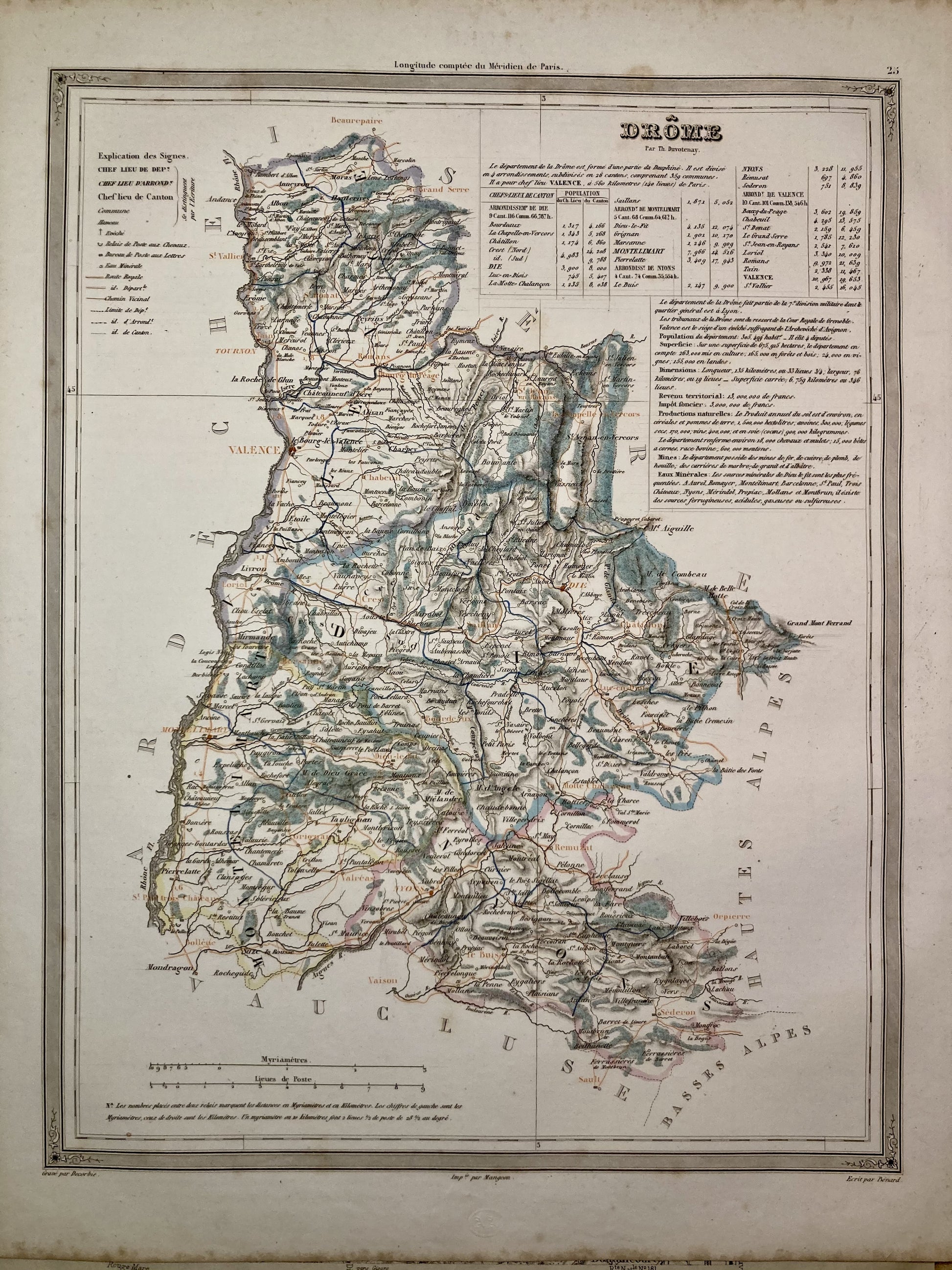 Carte départementale ancienne de la Drôme par Duvotenay