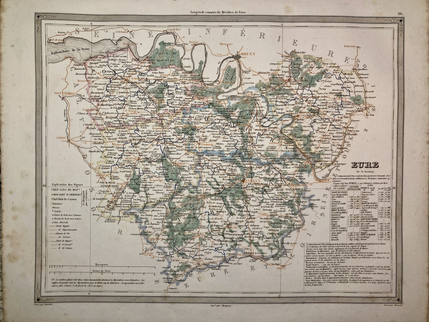 Carte départementale ancienne de l'Eure par Duvotenay