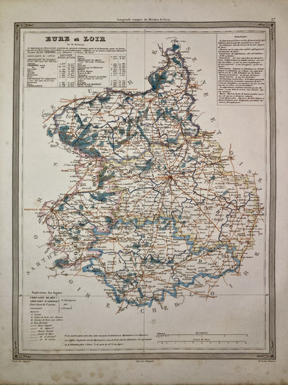Carte départementale ancienne de l'Eure-et-Loir par Duvotenay