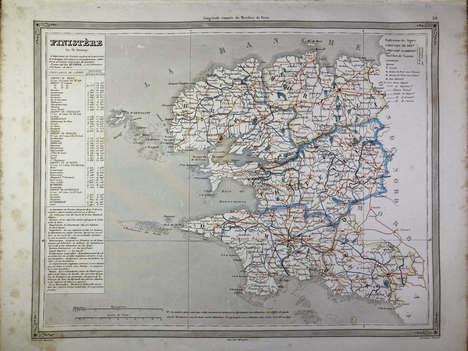 Carte départementale ancienne du Finistère par Duvotenay