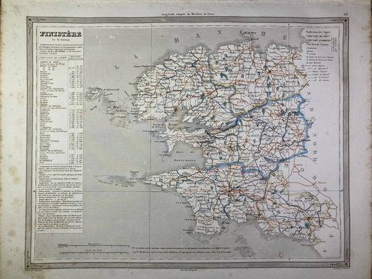Carte départementale ancienne du Finistère par Duvotenay