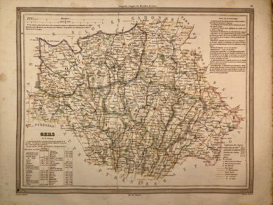 Carte départementale ancienne du Gers par Duvotenay