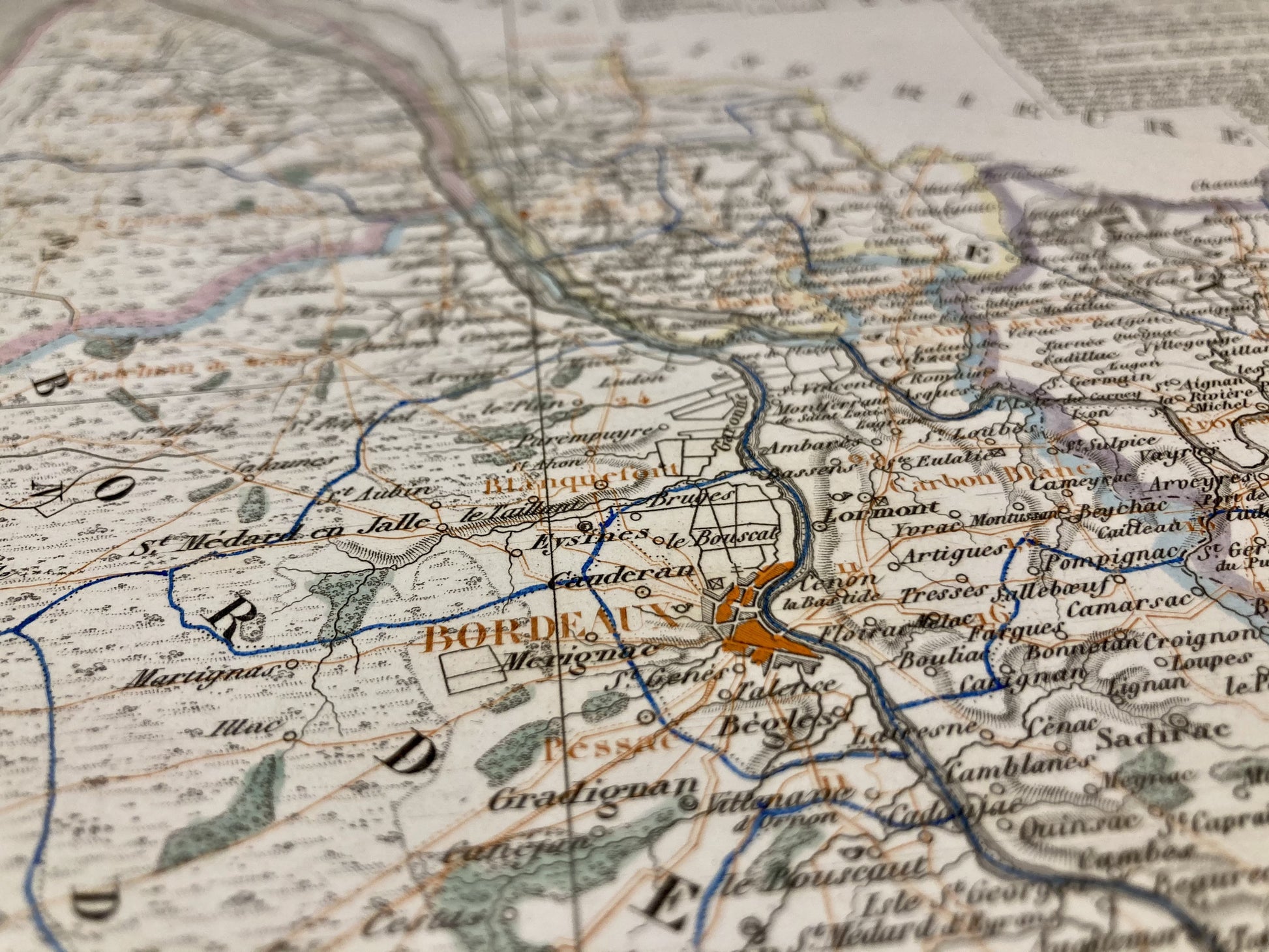 Détail de la carte départementale ancienne de la Gironde par Duvotenay