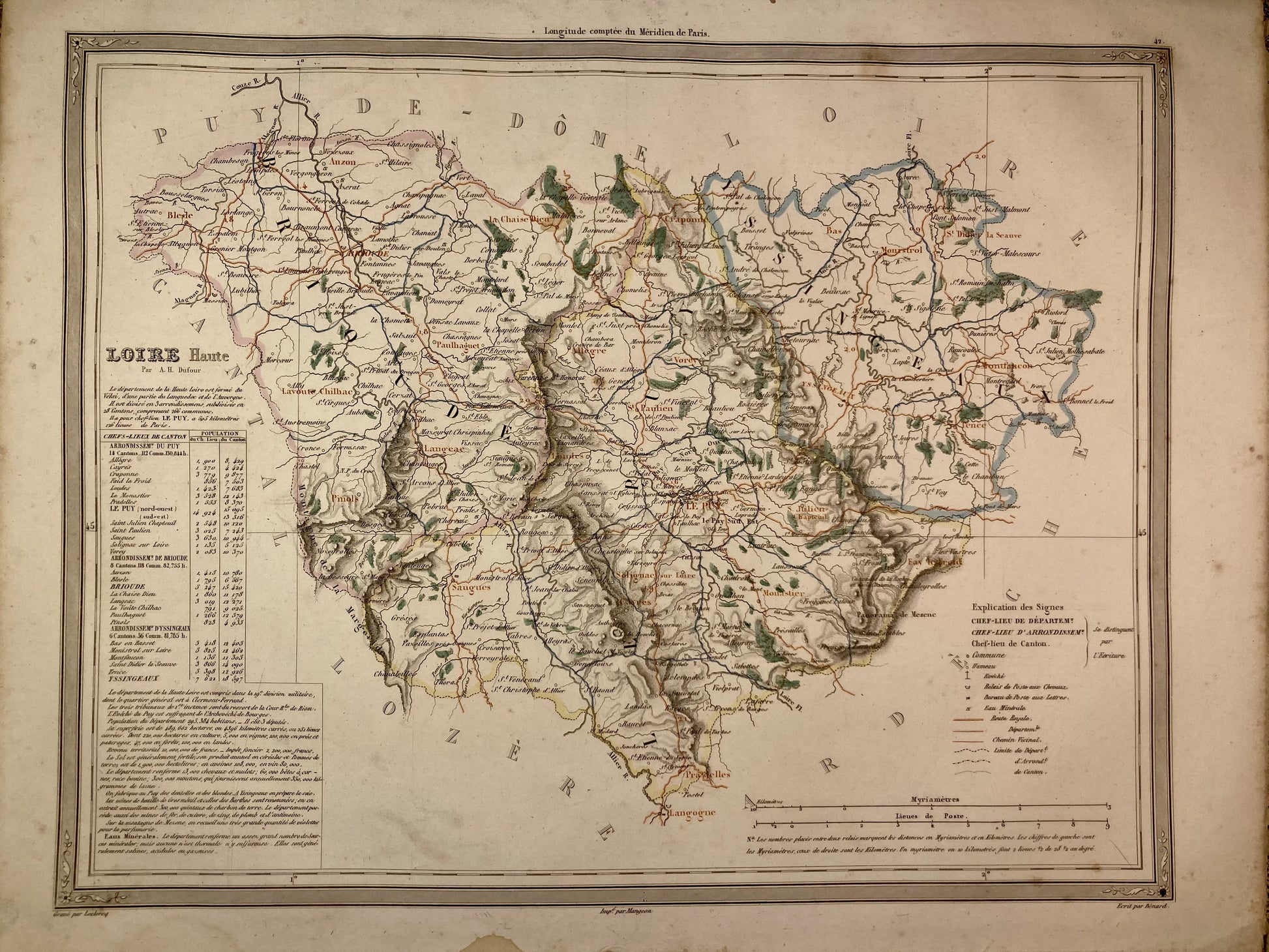 Carte départementale ancienne de la Haute-Loire par Duvotenay