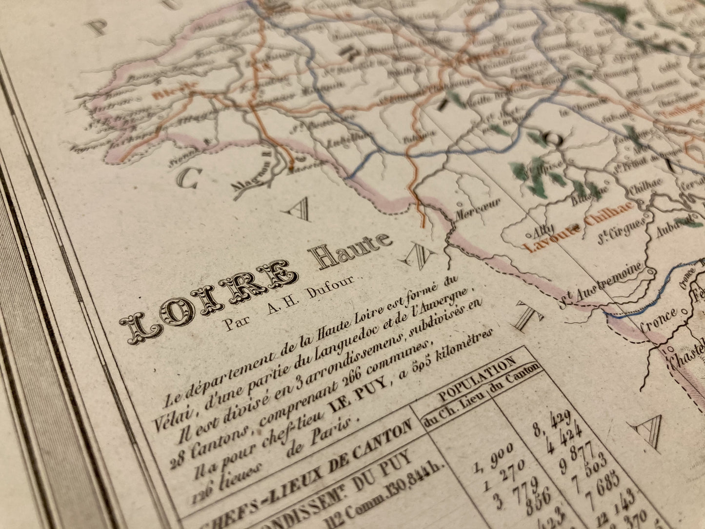 Détail de la carte départementale ancienne de la Haute-Loire par Duvotenay