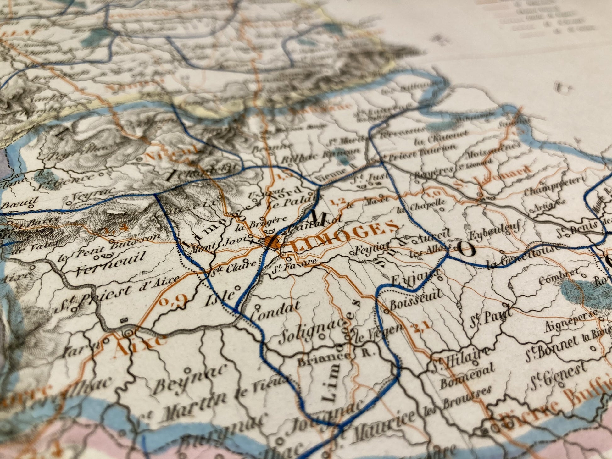 Détail de la carte départementale ancienne de la Haute-Vienne par Dufour