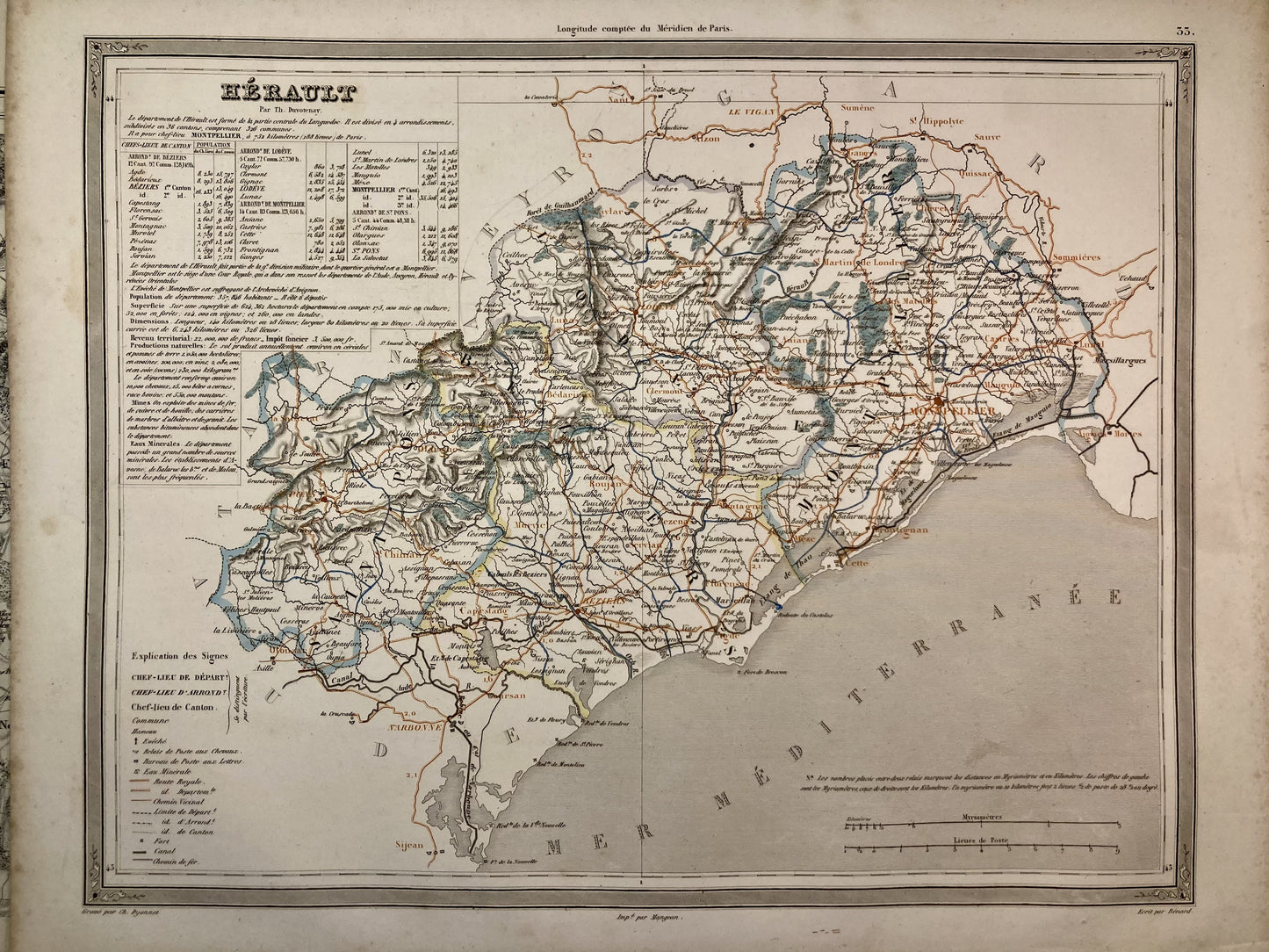 Carte départementale ancienne de l'Hérault par Duvotenay