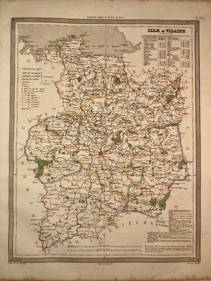 Carte départementale ancienne de l'Ille-et-Vilaine par Duvotenay