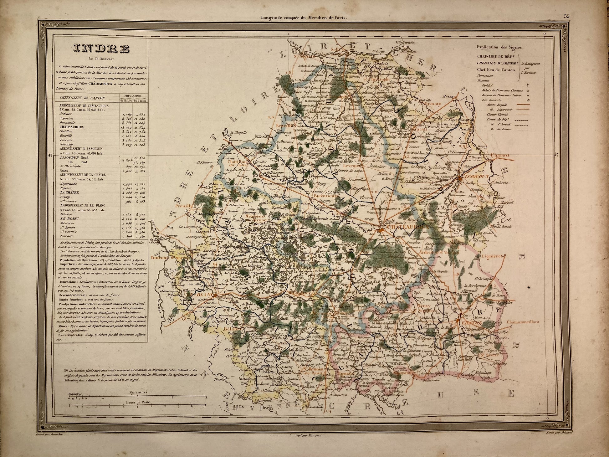 Carte départementale ancienne de l'Indre par Duvotenay