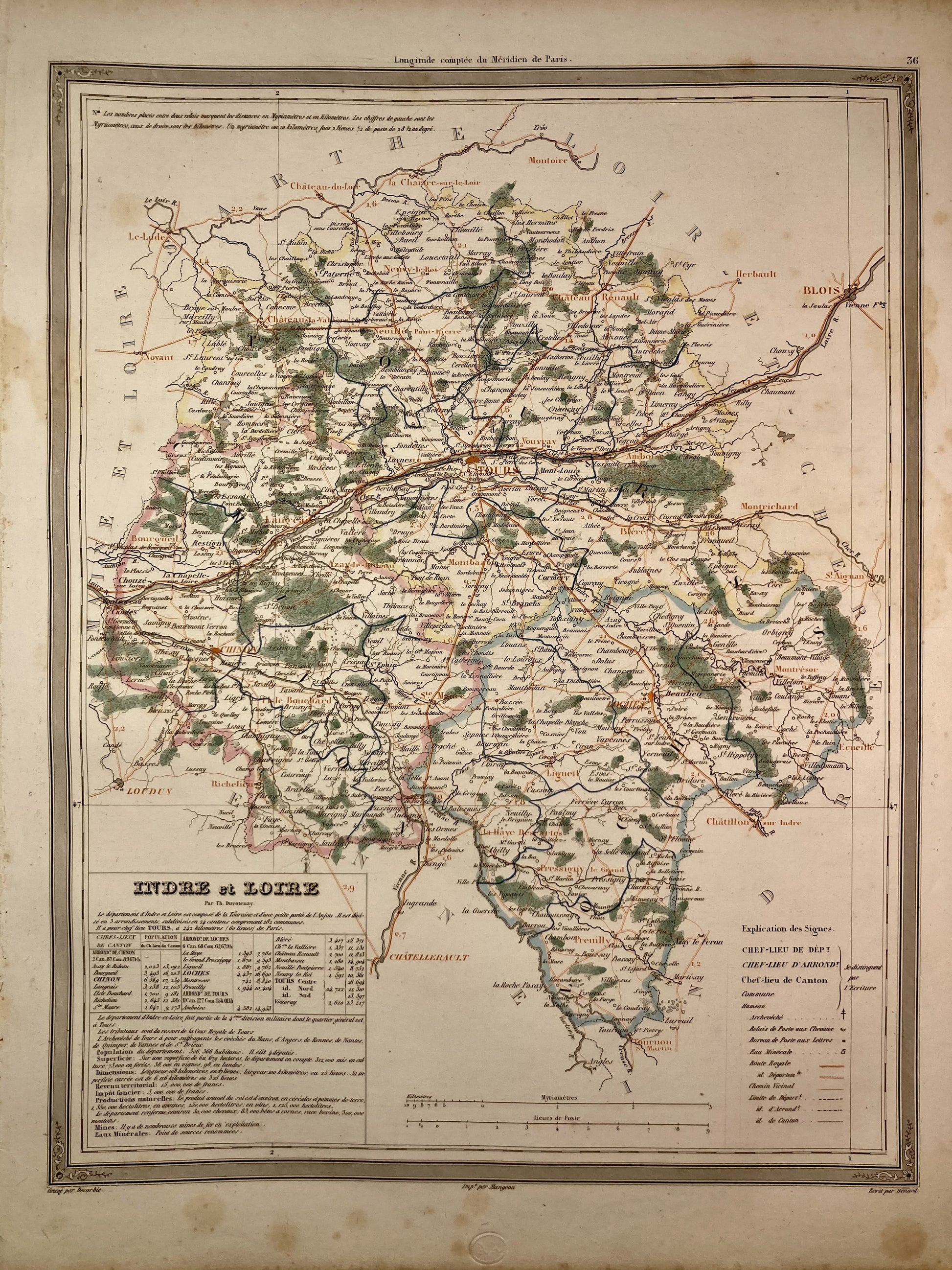 Carte départementale ancienne de l'Indre-et-Loire par Duvotenay