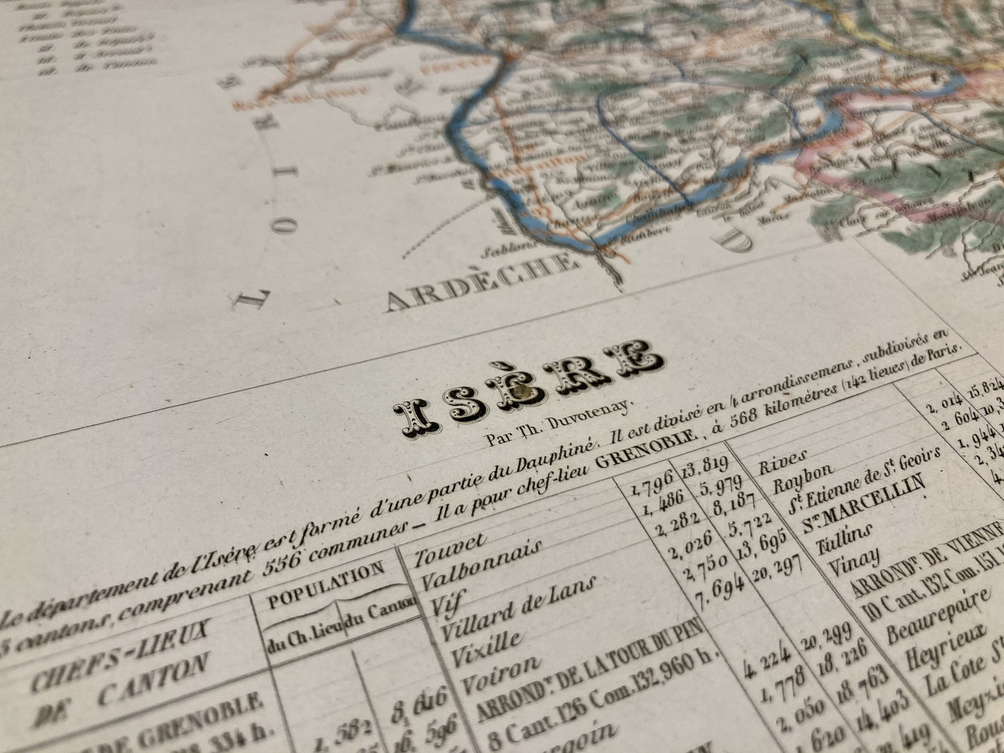 Détail de la carte départementale ancienne de l'Isère par Duvotenay