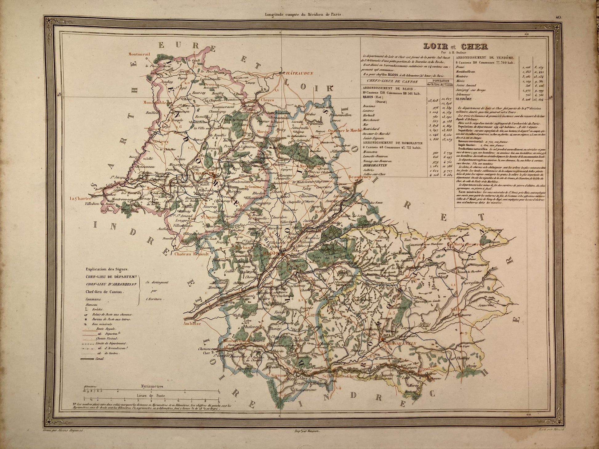 Carte départementale ancienne du Loir-et-Cher par Duvotenay