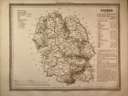Carte départementale ancienne de la Lozère par Duvotenay