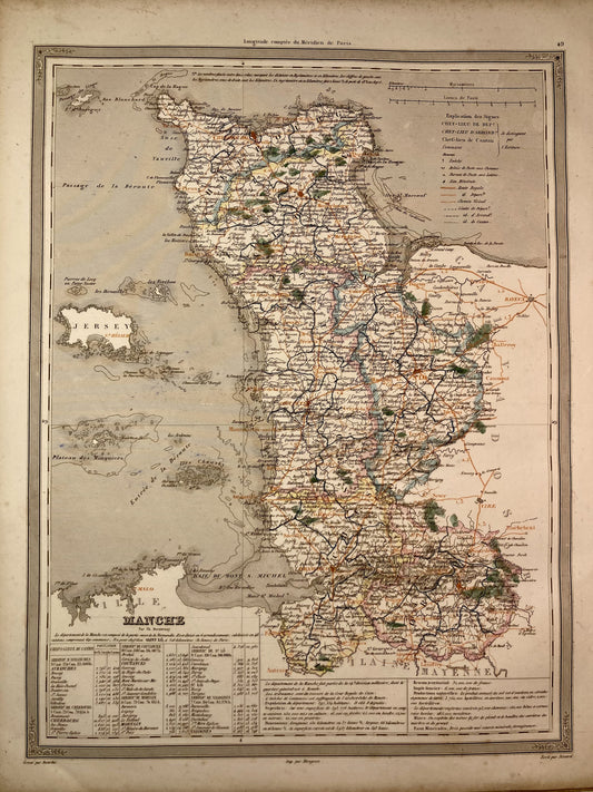 Carte départementale ancienne de la Manche par Duvotenay