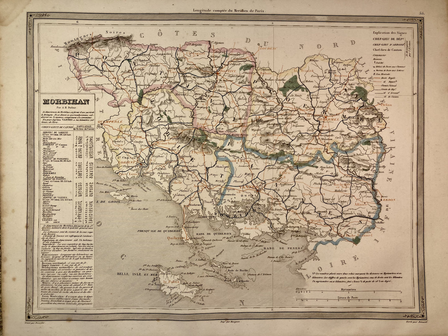 Carte départementale ancienne du Morbihan par Duvotenay