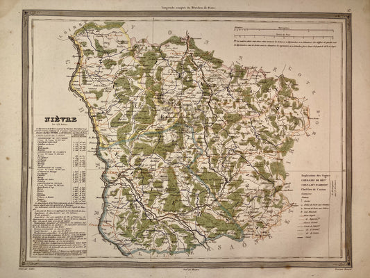 Carte départementale ancienne de la Nièvre par Duvotenay