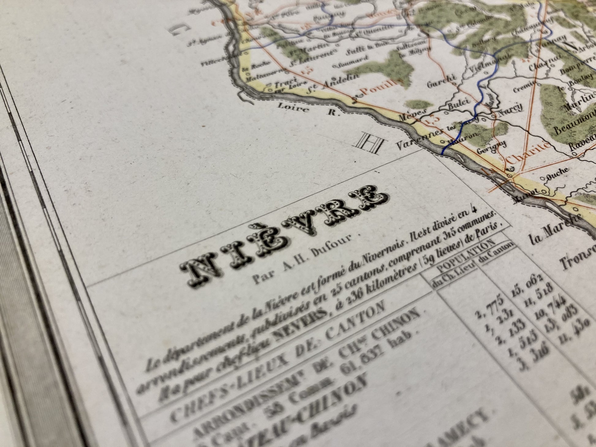 Détail de la carte départementale ancienne de la Nièvre par Duvotenay