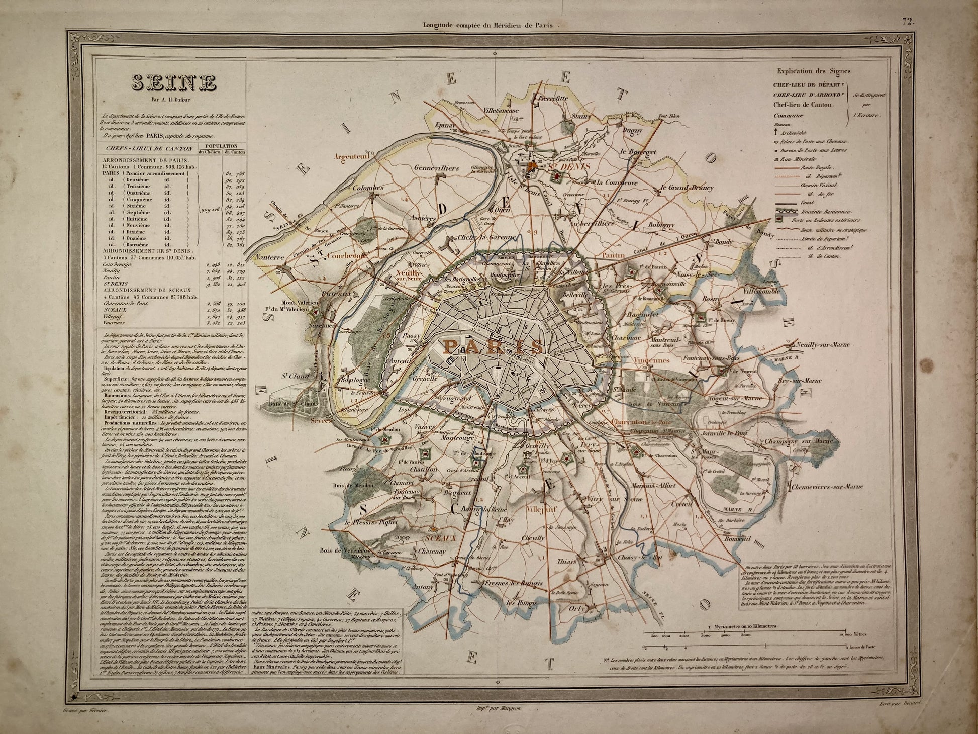 Carte départementale ancienne de Paris par Dufour