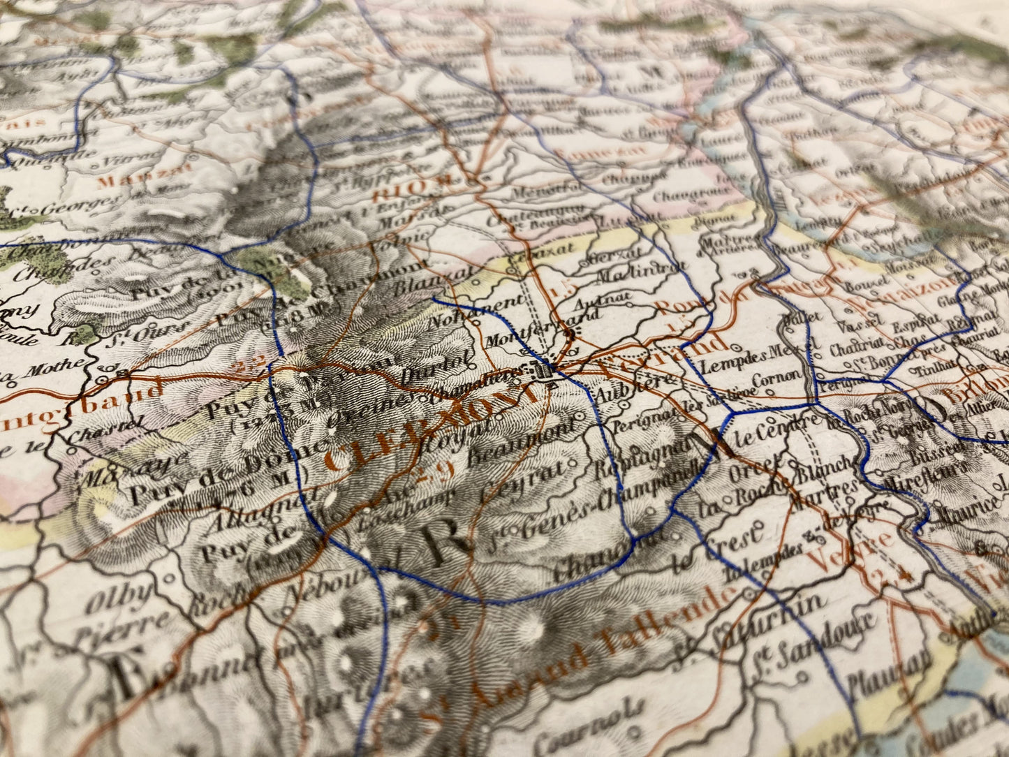 Détail de la carte départementale ancienne du Puy de Dôme par Dufour