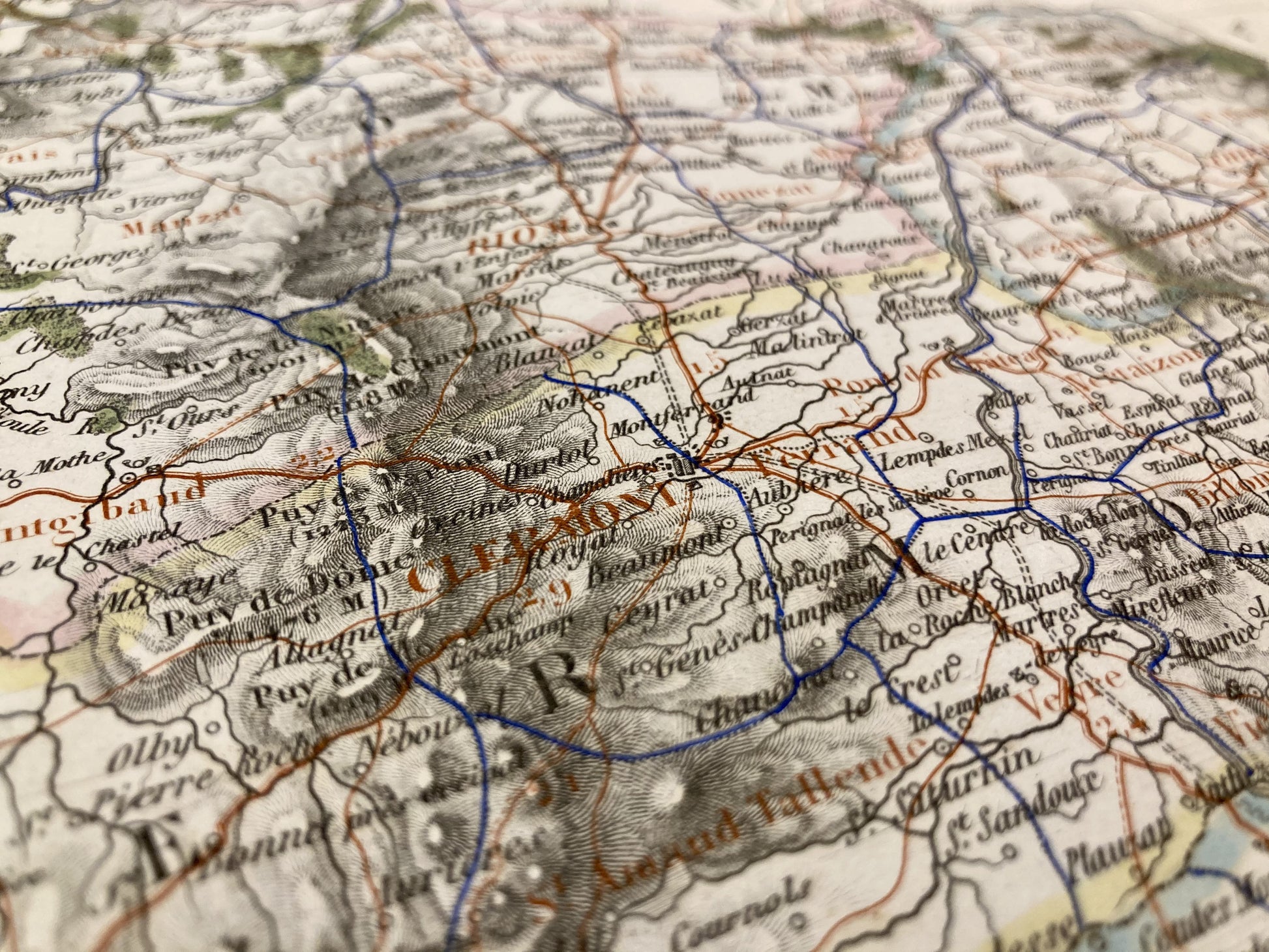 Détail de la carte départementale ancienne du Puy de Dôme par Dufour