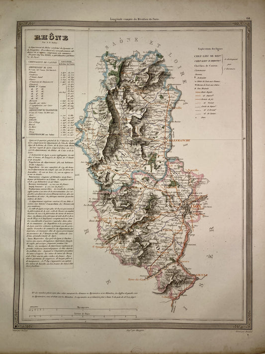 Carte départementale ancienne du Rhône par Dufour