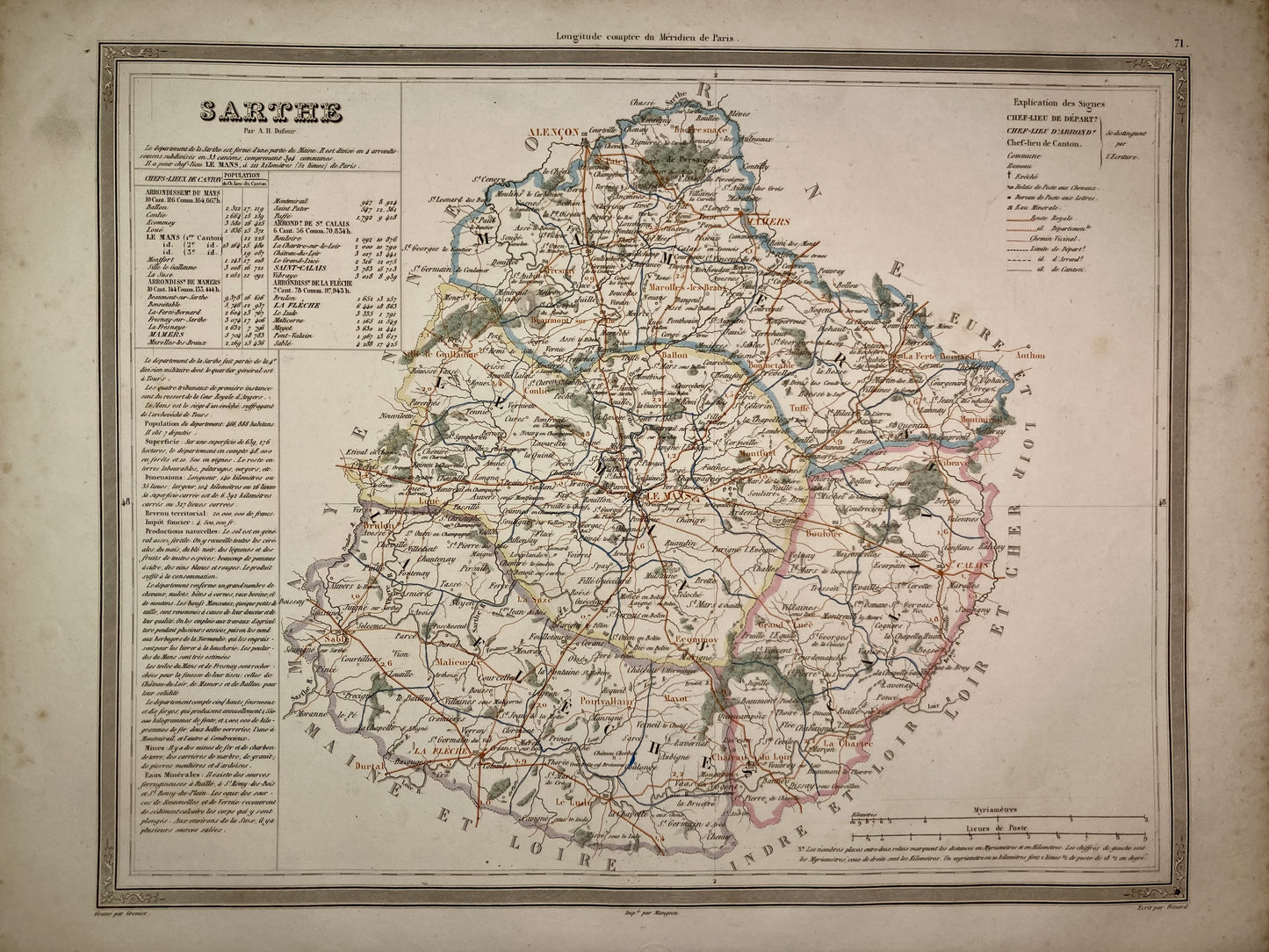 Carte départementale ancienne de la Sarthe par Dufour