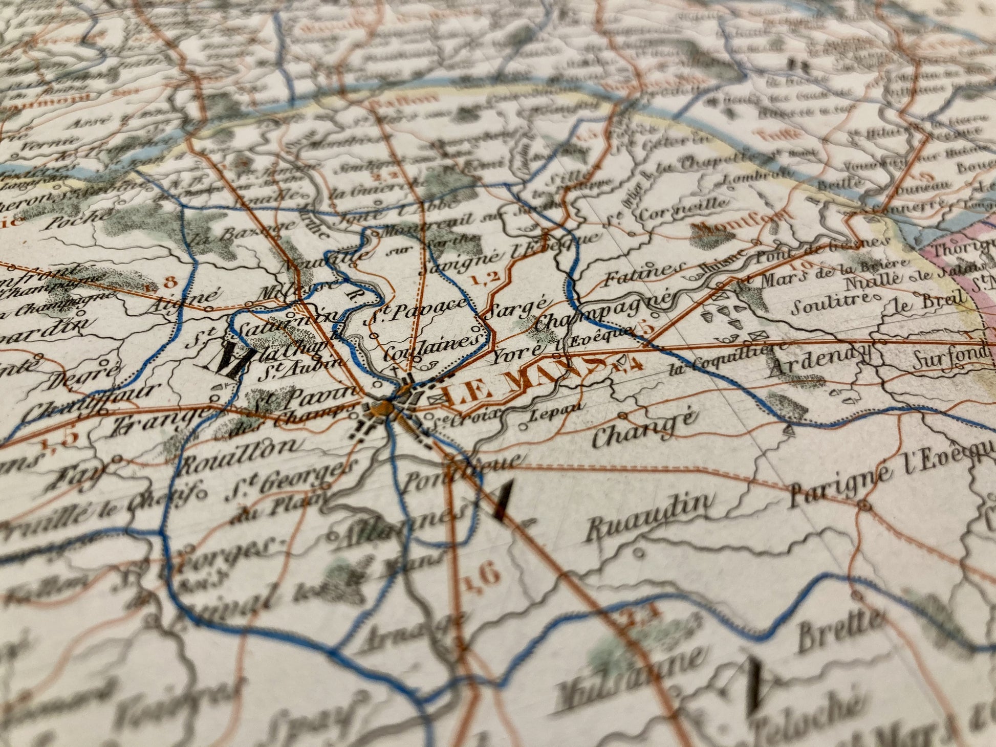 Détail de la carte départementale ancienne de la Sarthe par Dufour