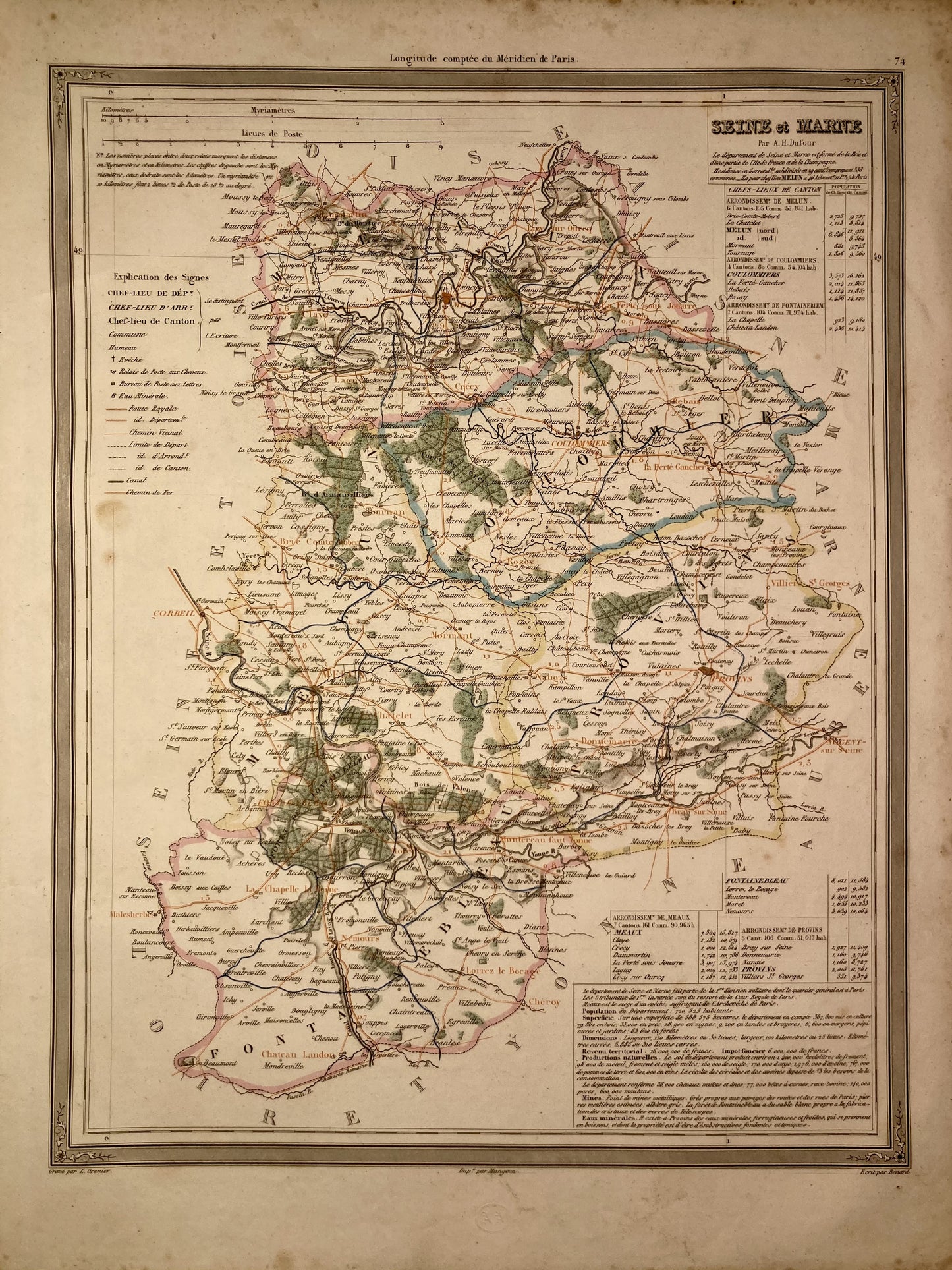 Carte départementale ancienne de la Seine-et-Marne par Dufour
